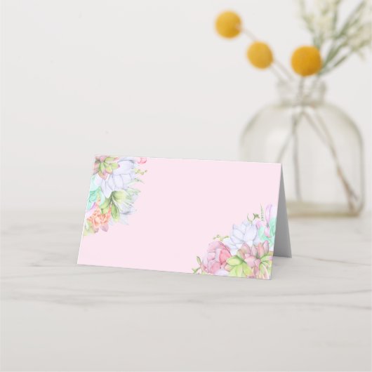 繊細なグリーンと多肉植物のリース ブライダルシャワー プレイスカード (裏面)