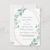 繊細なグリーン幾何学フレームのウェディング 招待状 (正面)