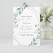 繊細なグリーン幾何学フレームのウェディング 招待状 (スタンド正面)