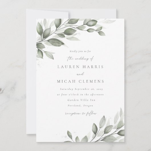 繊細なグリーン 招待状 (正面)