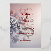 繊細なグレーの花がバラ色に咲く 箔招待状 (正面)