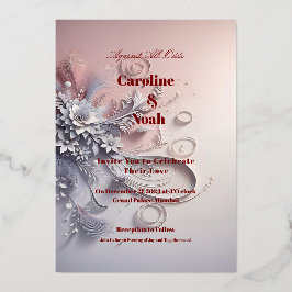 繊細なグレーの花がバラ色に咲く 箔招待状