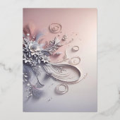 繊細なグレーの花がバラ色に咲く 箔招待状 (裏面)