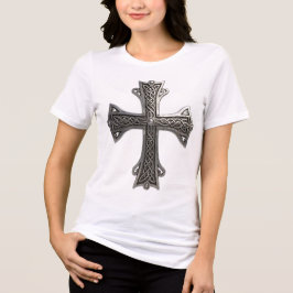 繊細なケルト銀十字架（イントラケート・ノット・パターン） トライブレンドＴシャツ