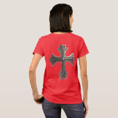 繊細なケルト銀十字架 複雑なノットパターン Tシャツ (裏面フル)