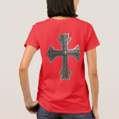 繊細なケルト銀十字架 複雑なノットパターン Tシャツ (裏面)