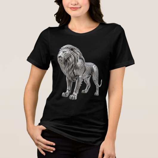 繊細なケルト銀獅子 - 複雑なノットパターン付き トライブレンドTシャツ (正面)
