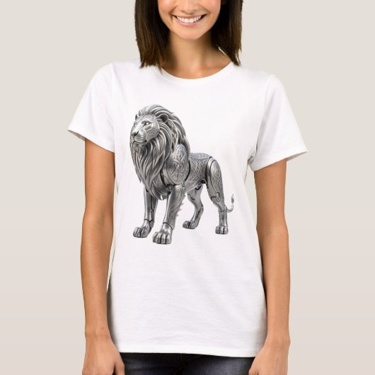 繊細なケルト銀獅子 - 複雑なノットパターン付き Tシャツ (正面)