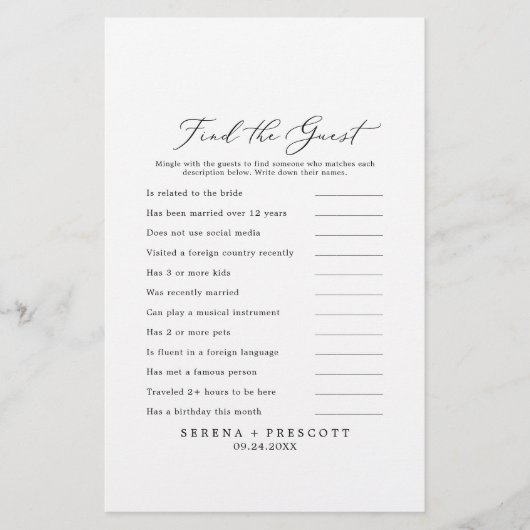 繊細なゲストウェディングレセプションゲームを見つける チラシ (正面)