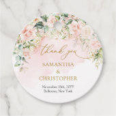 繊細なコケットのピンクのバラの金ゴールドと緑 フェイバータグ (正面)