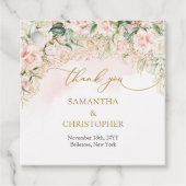 繊細なコケットのピンクのバラの金ゴールドと緑 フェイバータグ (正面)