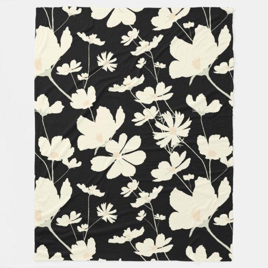 繊細なコスモスのフラワークリームベージュブラック暖かいドーム フリースブランケット (正面)