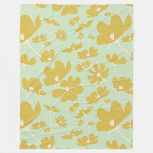 繊細なコスモスの花金ゴールドベージュグリーン暖かいドーム フリースブランケット (正面)