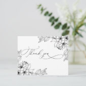 繊細なコリグラフィブラック&ホワイト花ありがとう サンキューカード (スタンド正面)