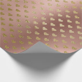 繊細なコンテンポラリーハートピンクローズ金ゴールドグラム ラッピングペーパー (角)