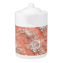 繊細なコーラルレース効果磁器ティーポット