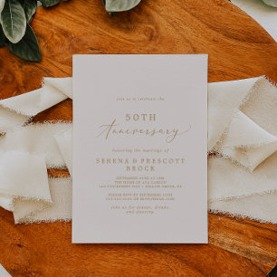 繊細なゴールドとクリームの50周年結婚記念日 招待状