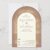 繊細なゴールドのコンフェッティ モカ マウス オールインワン 招待状 (正面)