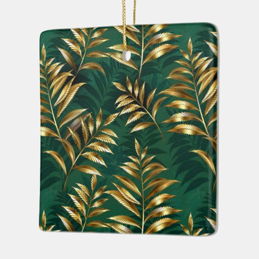 繊細なゴールドのシダの模様 セラミックオーナメント (左)