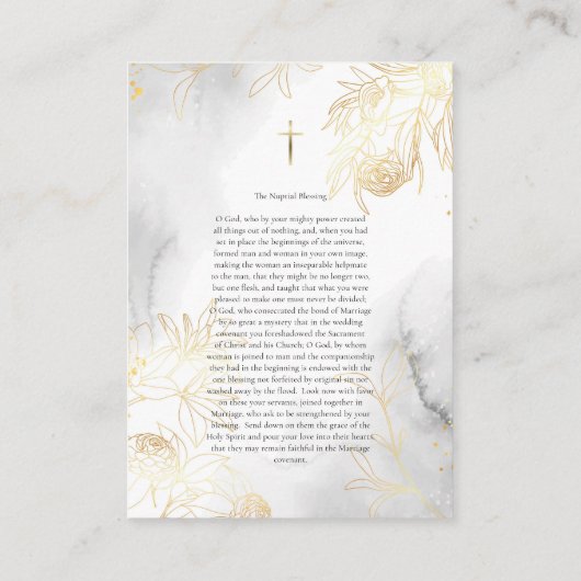 繊細なゴールドのバラのカトリック結婚式の祈りのカード プレイスカード (裏面)