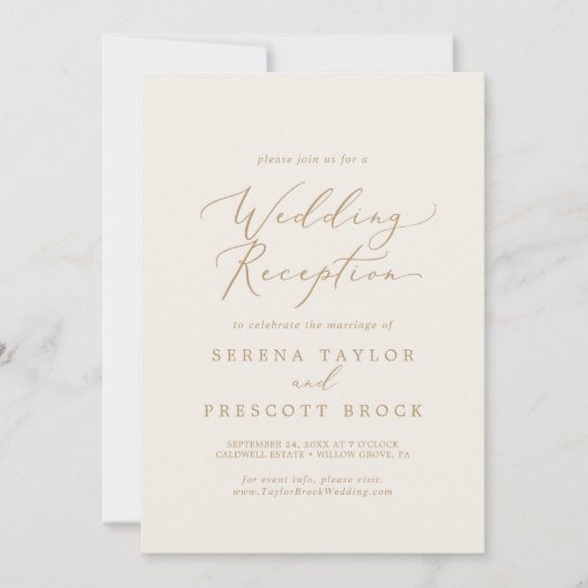 繊細なゴールドカリグラフィークリームの結婚式の披露宴招待状 招待状 (正面)