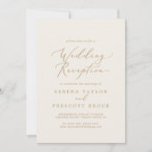繊細なゴールドカリグラフィークリームの結婚式の披露宴 招待状 (正面)