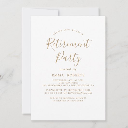 繊細なゴールドカリグラフィー引退パーティー 招待状 (正面)