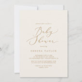 繊細なゴールドカリグラフィー | クリームベビーシャワー 招待状 (正面)