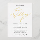 繊細なゴールド箔とブラックのフロントバック ウェディング 箔招待状 (正面)