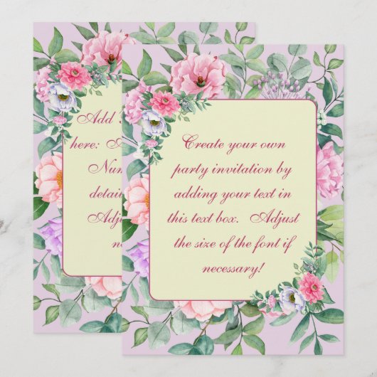 繊細なサマーガーデンパーティーの花のデコパージュ 招待状 (正面/裏面)