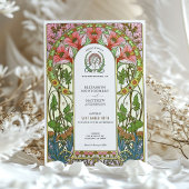 繊細なサンゴの花アールヌーボー結婚ズ 招待状