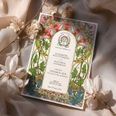 繊細なサンゴの花アールヌーボー結婚ズ 招待状