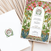 繊細なサンゴの花アールヌーボー結婚ズ 招待状