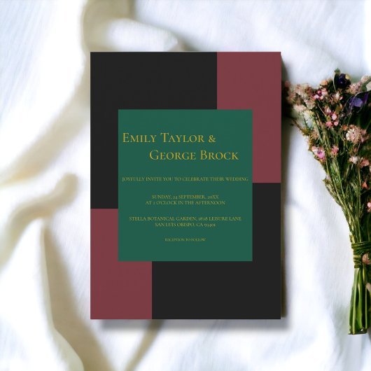 繊細なシックなカラフルレトロ結婚ズ 招待状