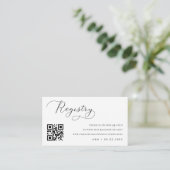 繊細なシックなスクリプトQrコード結婚のギフトレジストリ エンクロージャーカード (スタンド正面)