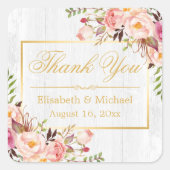 繊細なシックな木目フローラ金ゴールドフレームありがとう スクエアシール (正面)