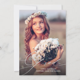 繊細なシルバースクリプト1写真卒業パーティー 招待状