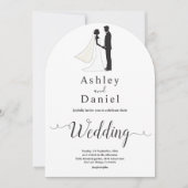 繊細なシンプル黒と白のロマンチック結婚な 招待状 (正面)