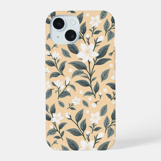 繊細なジャスミンの花柄 iPhone 15ケース (裏面)