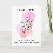 繊細なスイートピーパープルピンクラインアートフローラ カード (正面)
