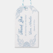 繊細なスカイブルー花のガーランドベビーシャワー ギフトタグ (正面)