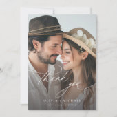 繊細なスクリプシンプルトの写真結婚の サンキューカード (正面)