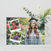 繊細なスクリプトコラージュ4枚の写真タイムライン卒業 招待状 (スタンド正面)