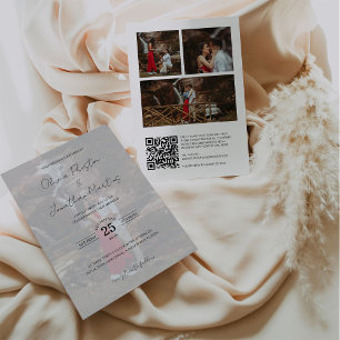 繊細なスクリプト4写真結婚のQRコードRSVP 招待状