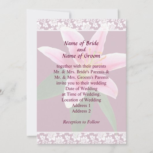 繊細なスターゲイザー・ユリのウェディング・インビテーションセット 招待状 (正面)