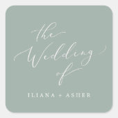 繊細なセージ結婚グリーン封筒用シール スクエアシール (正面)