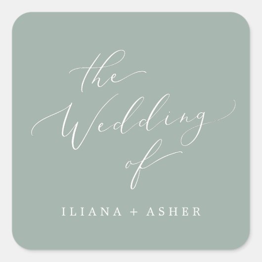 繊細なセージ結婚グリーン封筒用シール スクエアシール (正面)