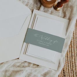 繊細なセージ結婚グリーン 招待状ベリーバンド