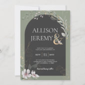 繊細なセージ緑の植物性フローラ結婚式の招待 招待状 (正面)