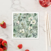 繊細なセージ緑の花柄 スタンダードカクテルナプキン (インサイチュ)